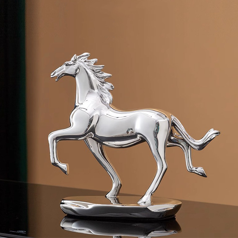 现代简约轻奢别墅办公室书房电视柜酒柜金色银色骏马雕塑装饰摆件