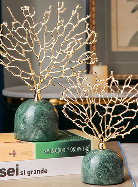 轻奢风金属珊瑚大理石装饰品摆件