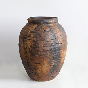 复古日式中式侘寂风不规则仿岩石褐色粗陶罐子民宿大号装饰品摆件