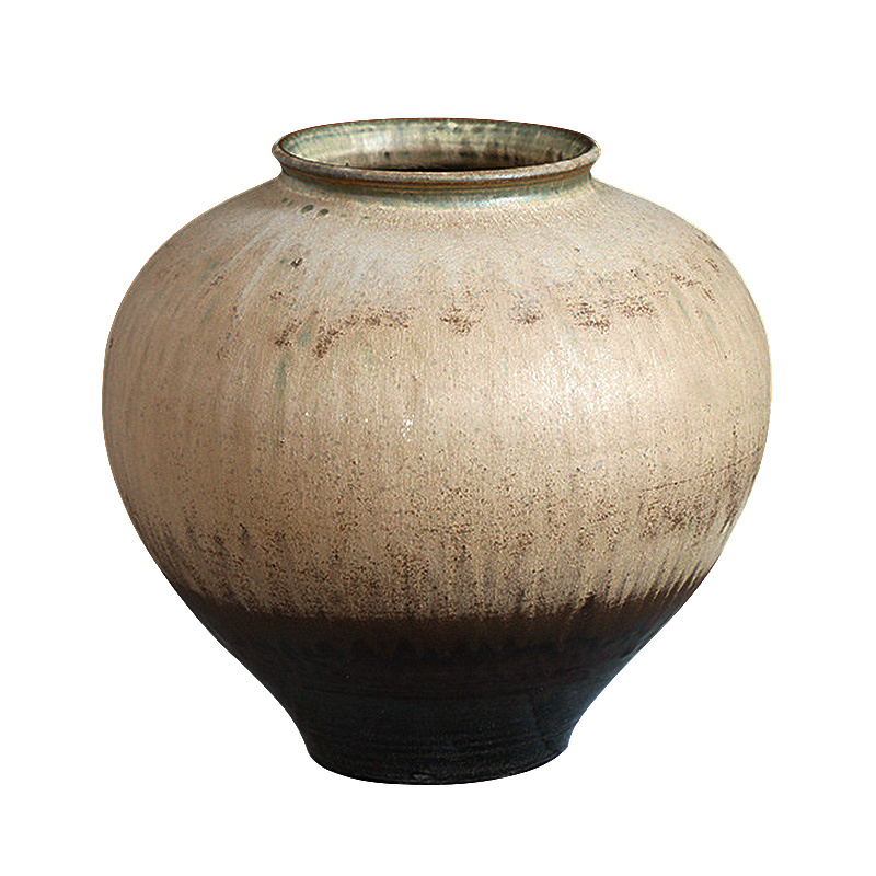 复古中式日式侘寂风禅意大号圆肚窑变釉渐变缸瓦粗陶瓷罐软装摆件