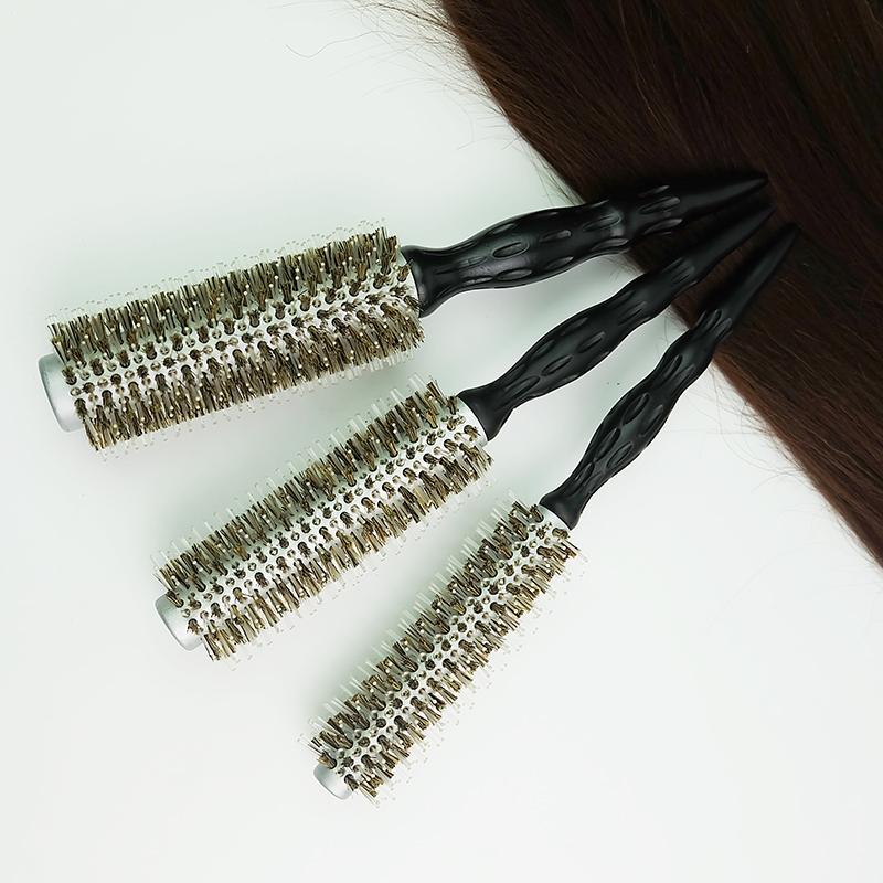 刘海梳发廊毛滚梳卷发毛梳子纯猪鬃毛加热铝通防静电美发梳毛滚梳