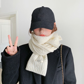 白色围巾女冬季 2025新款 含羊毛混纺加厚学生韩系氛围感女生围脖潮