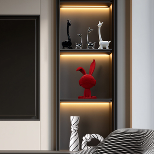 现代简约装饰摆件套装电视柜装饰品黑白花瓶兔子房间布置新房网红