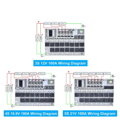 3s/4s/5s Bms 12v 16.8v 21v 100a三元锂电池保护电路充电模块