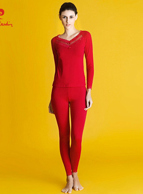 皮尔卡丹正品 新品女士秋衣 棉加莫代尔V领秋衣秋裤套装P164958