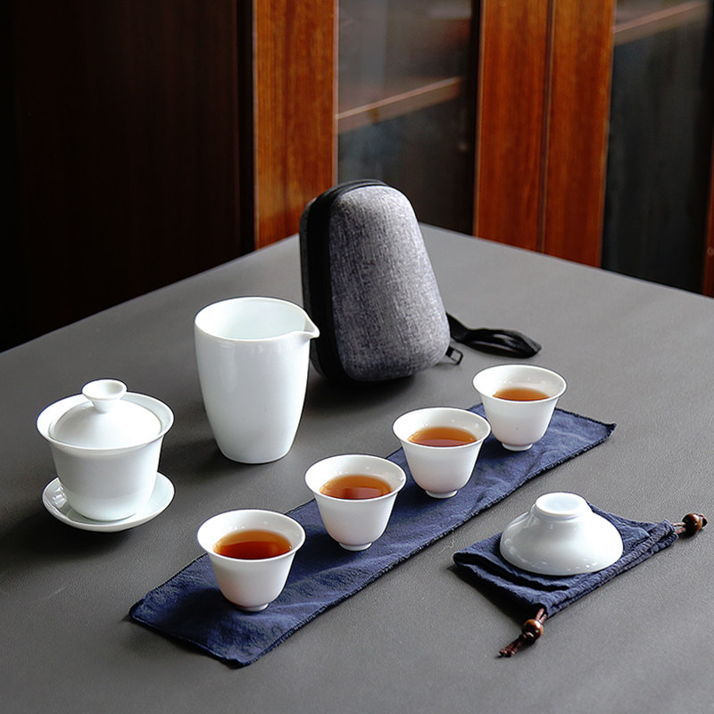 笑匠盖碗一壶四杯玻璃快客杯三杯旅行茶具套装便携包户外旅游logo