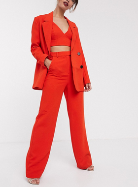 23新款女装外单尾货欧版正红色西装三件套高个子女套装可单购
