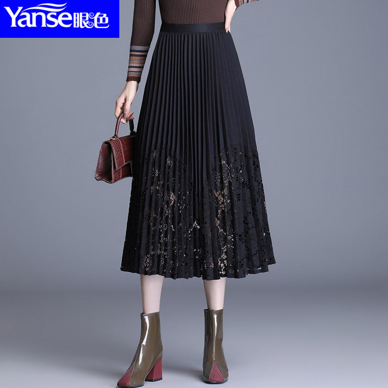 镂空蕾丝半身裙法式百褶裙子女高级感2025中长款网纱裙子风琴伞裙