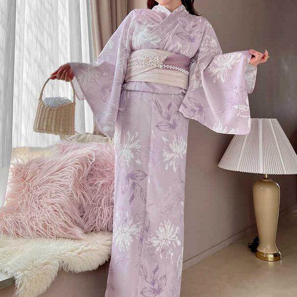 腰部折叠紫色传统款涤纶浴衣GRL