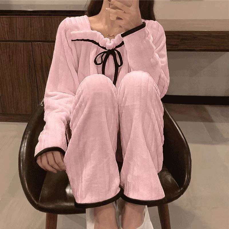 珊瑚绒睡衣女士秋冬季可爱韩版加绒加厚法兰绒保暖家居服套装冬天