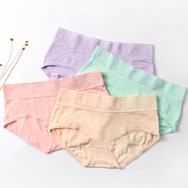 4条礼盒装少女士中腰蕾丝内裤少女透气莫代尔棉质面料大码三角裤