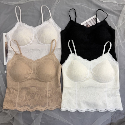 妃子纪新款3503春夏蕾丝吊带背心女带胸垫修身外穿内搭打底上衣潮