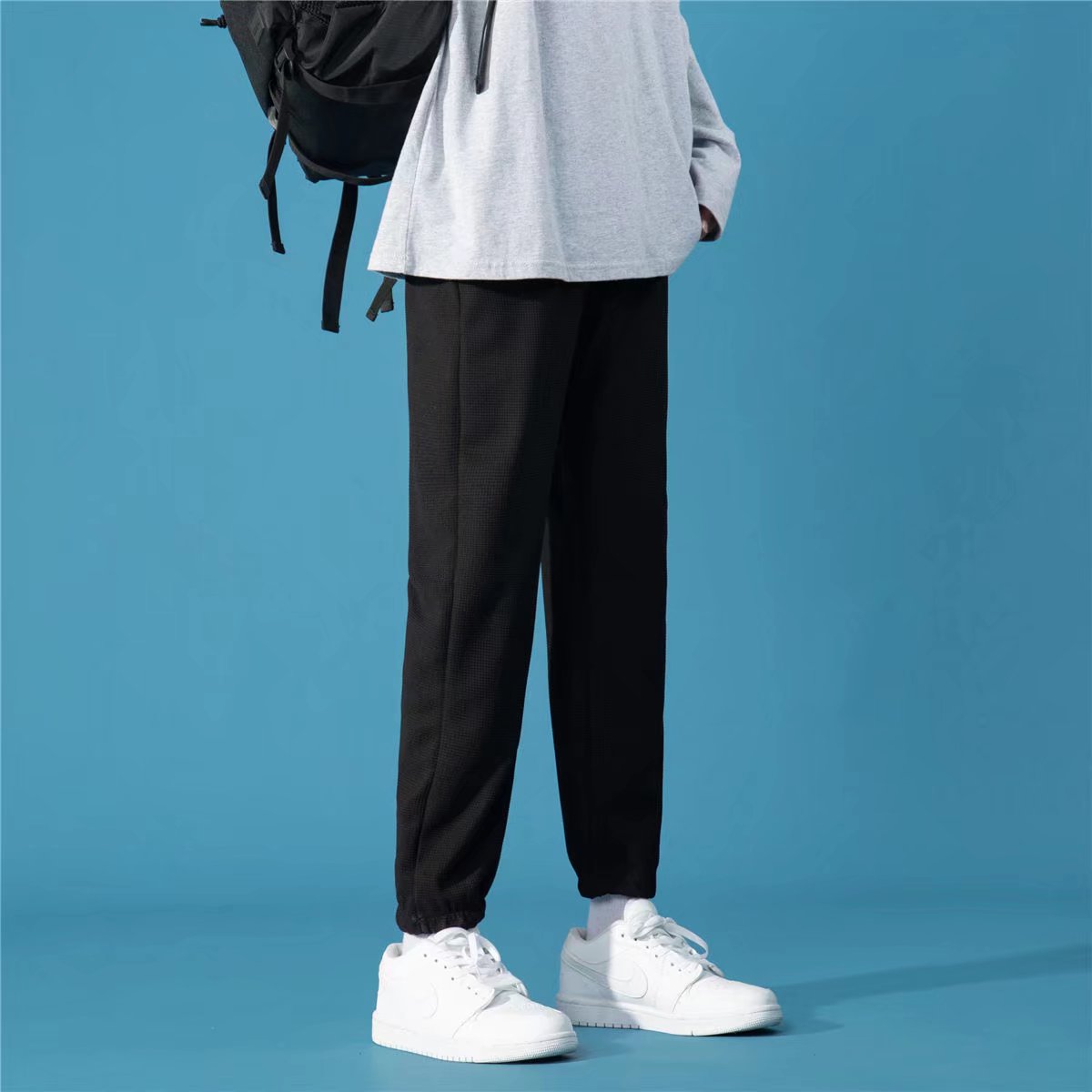 2025春秋新款休闲裤男韩版运动阔腿束脚裤华夫格卫裤潮牌K888-P25,男装休闲裤,星座1703A-1