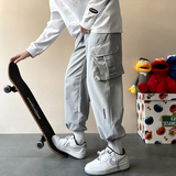 2025春秋季潮牌宽松抽绳束脚工装裤ins潮流休闲直筒裤HK21375-P30，男装工装外套，星座1703A-1