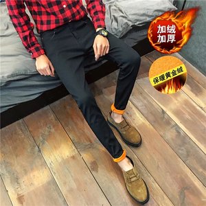 21冬装主推加绒牛仔裤男黄金绒黑色修身青年九分裤K05加绒-P25图片