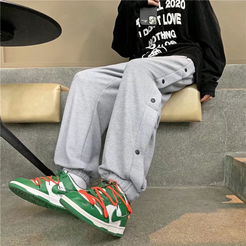 2025春秋季新款排扣裤潮痞帅宽松潮牌华夫格束脚卫裤KZ0630-P30,男装休闲裤,星座1703A-1