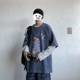 2025春秋新款小恐龙印花t恤圆领上衣复古宽松内搭打底衫T671-P26，男装T恤，星座1703A-1