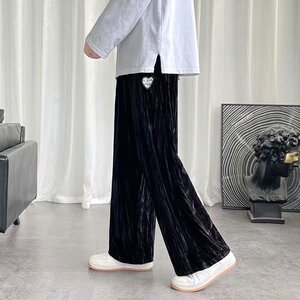 扎染裤子男欧美痞帅爱心情侣运动裤高级感炸街直筒阔腿金丝绒裤图片