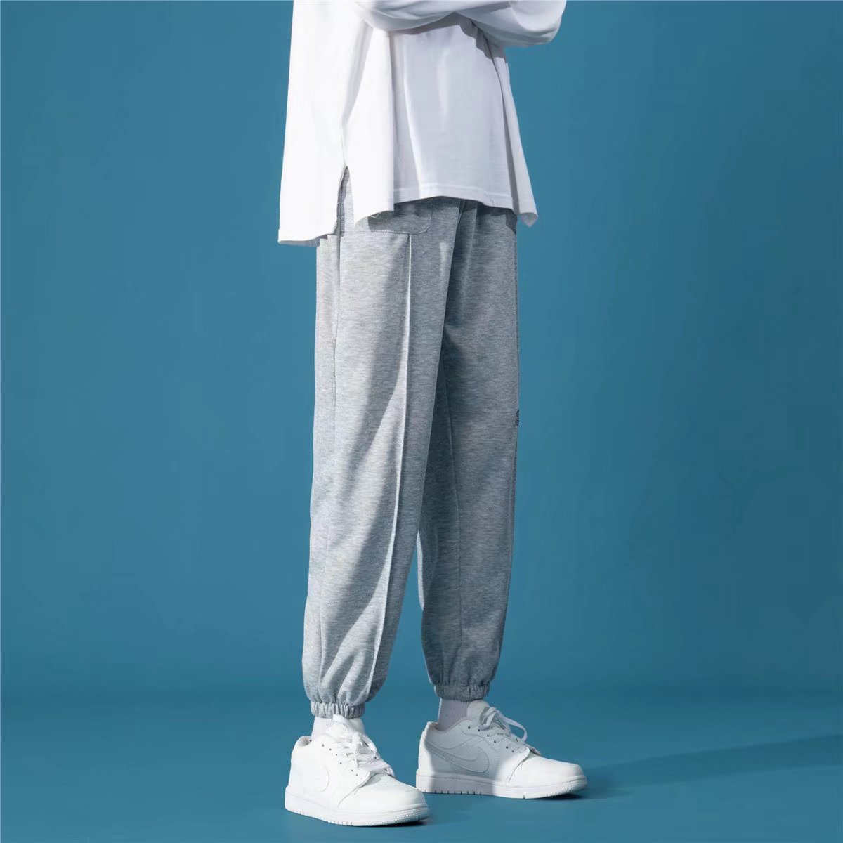 2025春秋新款韩版潮流束脚九分卫裤宽松灰色运动裤男士K2583-P25,男装休闲裤,星座1703A-1