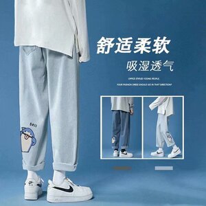 21年秋季主推~`港风印花阔腿裤男女中性卡通百搭牛仔裤 BK156-P30图片