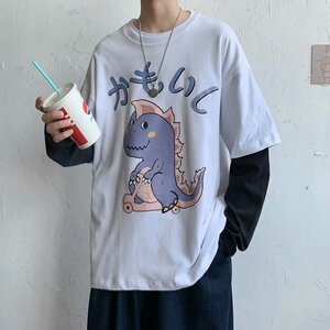 2025春秋新款小恐龙印花t恤圆领上衣复古宽松内搭打底衫 T671-P26图片
