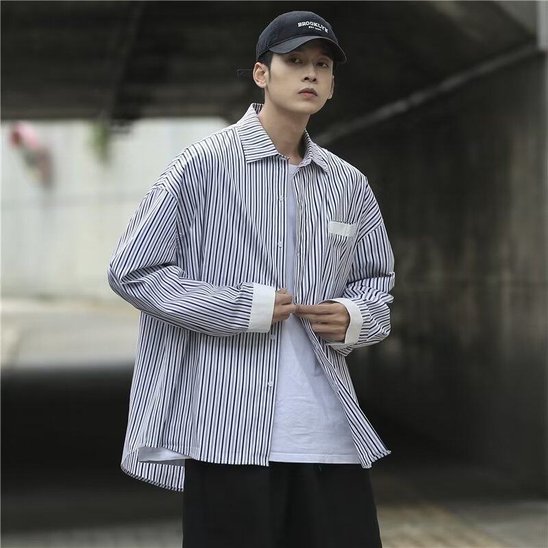 2025秋季新款cityboy竖条纹衬衫日系宽松长袖衬衣外套男C6034-P28图片