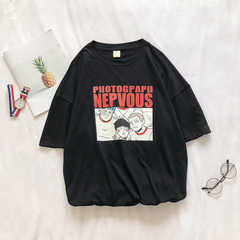 Summer men's Hong Kong Style relaxed trend cartoon cartoon cartoon printed short sleeve T-shirt student top