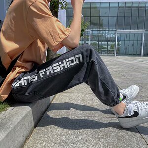 21年秋季印花牛仔裤束脚裤直筒宽松ins港风休闲九分裤NB525-P35图片