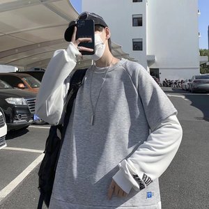 2025春秋季新款假二件卫衣男百搭宽松套头圆领上衣外套 W005-P30图片
