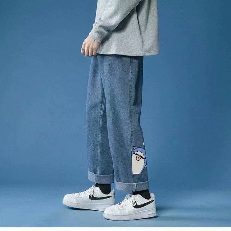 21年秋季主推~`港风印花阔腿裤男女中性卡通百搭牛仔裤BK156-P30，男装牛仔裤，星座1703A-1