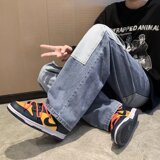 2025秋季新款爱心牛仔裤设计感拼接直筒阔腿Ins潮高街裤GK18-P40，男装牛仔裤，星座1703A-1