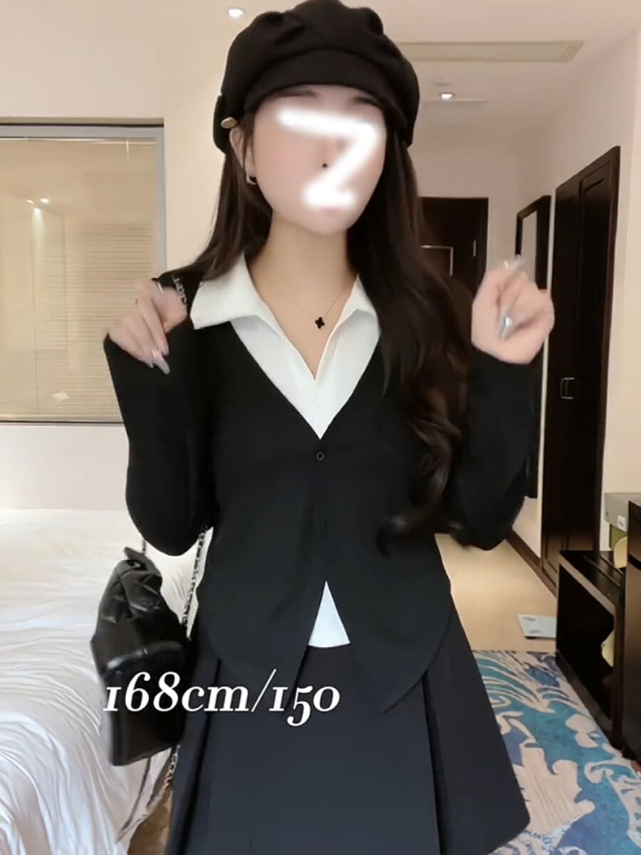 플러스 사이즈 가을 겨울 새로운 디자인 지방 MM 커버 가짜 투피스 탑 여성 하이 웨이스트 슬리밍 A 라인 스커트 정장