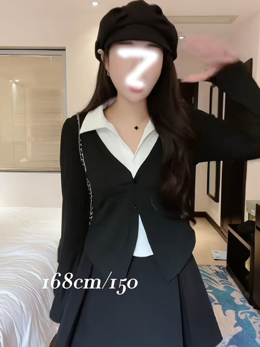 플러스 사이즈 가을 겨울 새로운 디자인 지방 MM 커버 가짜 투피스 탑 여성 하이 웨이스트 슬리밍 A 라인 스커트 정장