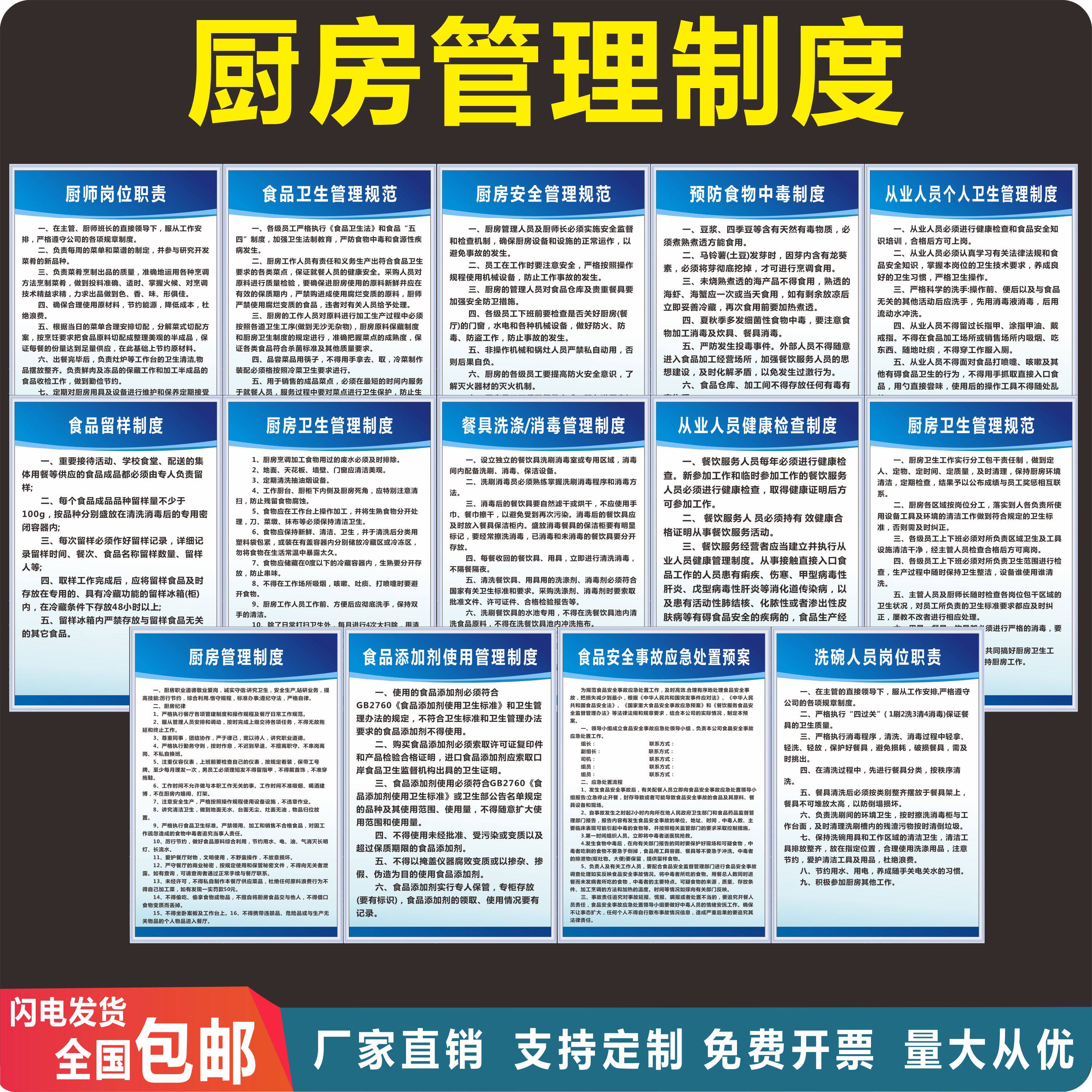 厨房食品安全管理制度牌食堂餐厅卫生管理规范预防食物中毒餐饮