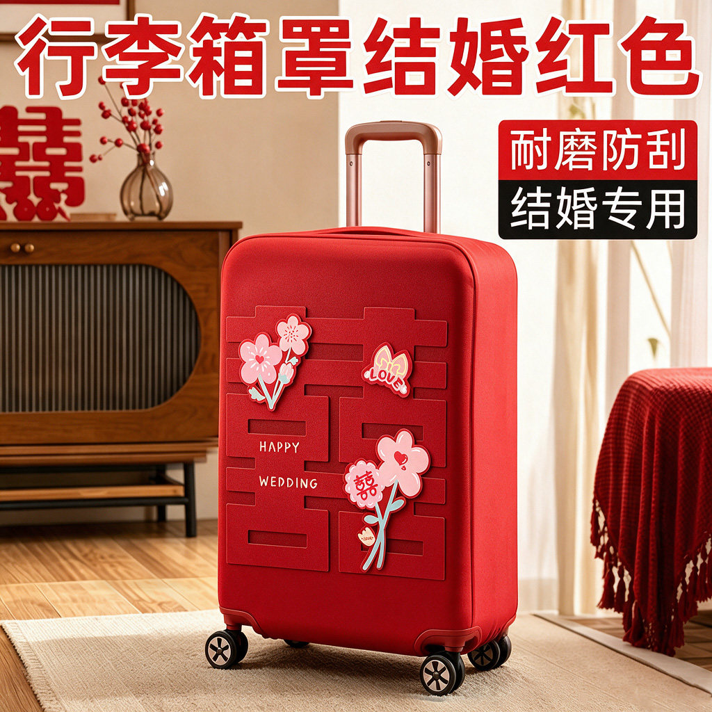 行李箱罩结婚红色行李箱罩结婚行李箱陪嫁箱套皮箱保护套红色配件