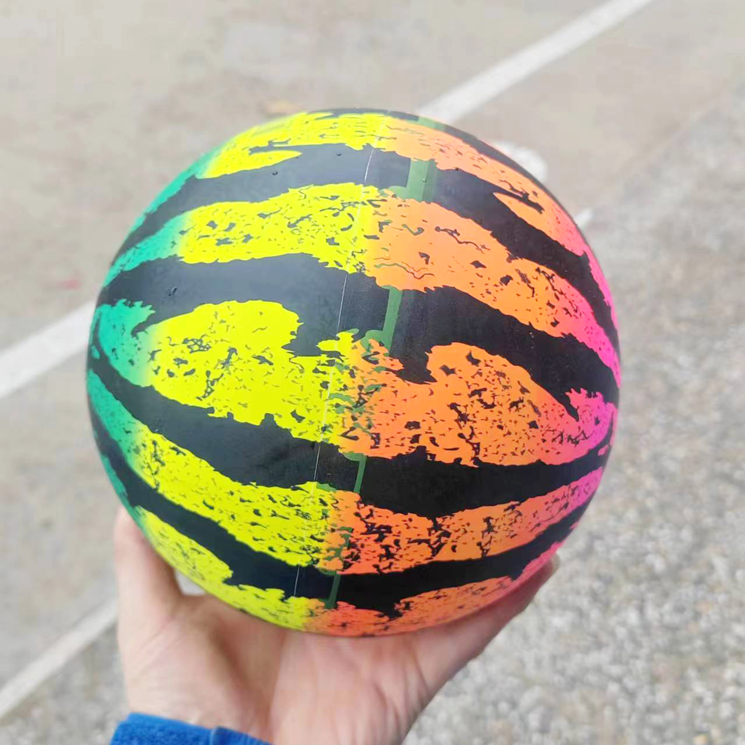 儿童8寸彩色条纹西瓜球 幼儿园弹力拍拍皮球宝宝仿真手柄西瓜球