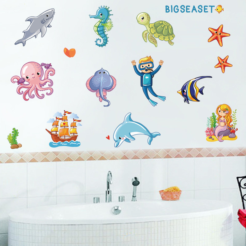 简约可爱浴室墙壁装饰遮挡防水小鱼贴纸自粘创意pvc材质墙贴画