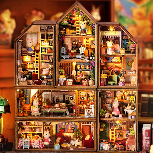 diy手工小屋积木木质拼装微缩场景建筑模型小镇创意生日礼物女生