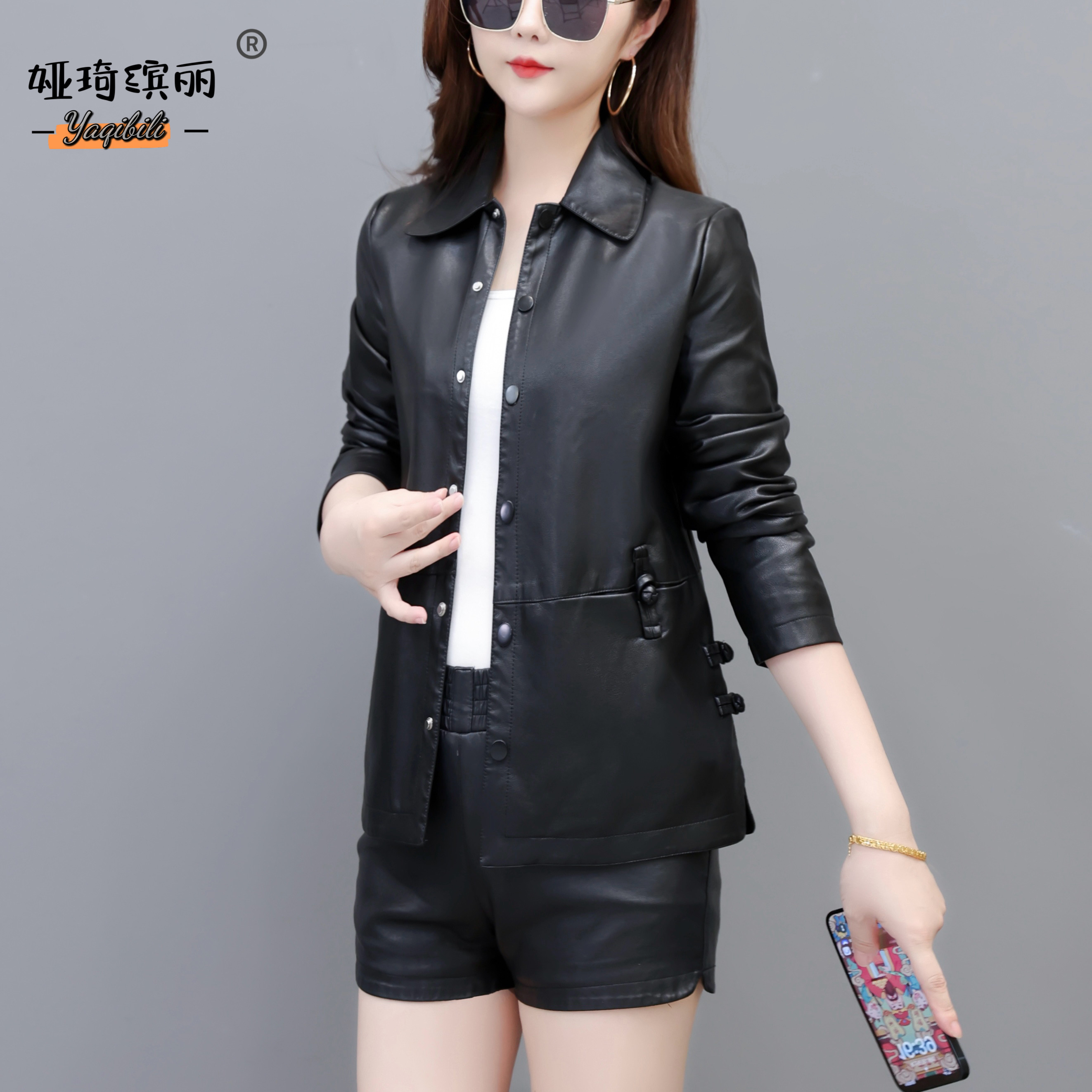 春秋冬新款海宁皮衣女短款外套中年妈妈装简约上衣时尚休闲皮夹克,女装/女士精品,皮衣,淘宝优惠券,粉丝福利购,淘宝优惠卷