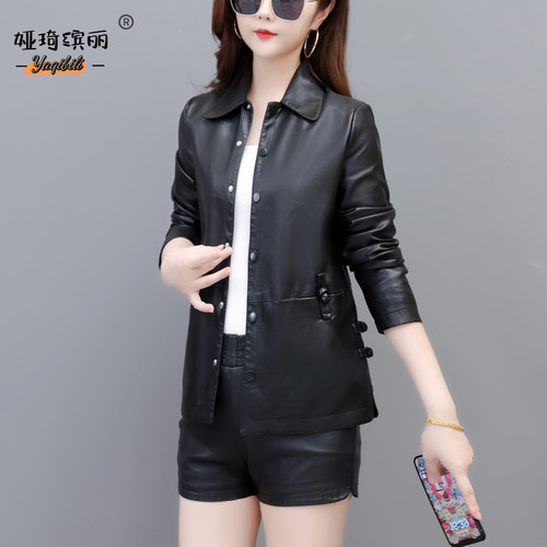 春秋冬新款海宁皮衣女短款外套中年妈妈装简约上衣时尚休闲皮夹克