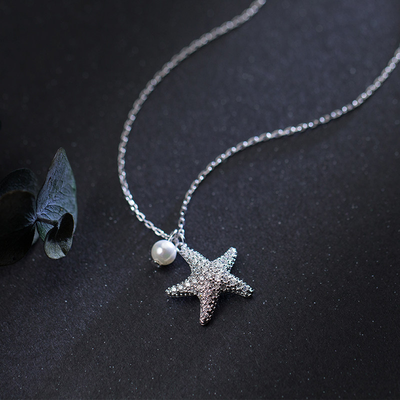 Ai Luoqi s925 Silver Necklace fashion lovely Starfish Pendant personality Five-pointed star Diamond clavicle Jewelryin the Accessories/Fashion Jewelry, Necklace  category - from Buy2taobao.com to provide professional Taobao agent buy service