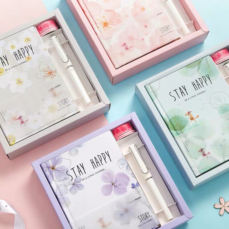 时美繁花物语手帐本礼盒套装 可爱少女简约ins风礼品笔记本记事本