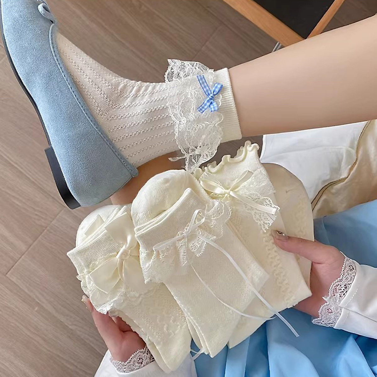 夏季薄款女童蕾丝网眼中筒袜