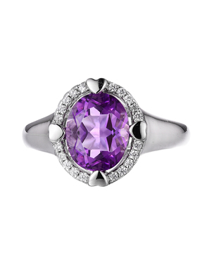 天然紫水晶戒指 小肥珠宝925纯银欧美复古简约紫色指环爱心元素