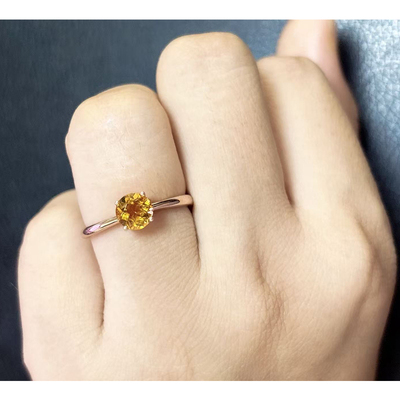 小肥珠宝招财简单黄水晶银戒指女