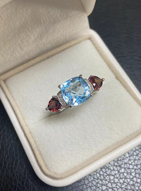 小肥珠宝银女欧美托帕石榴石戒指