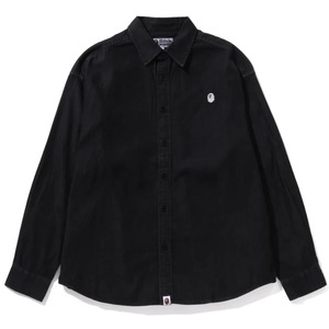 BAPE 牛仔衬衫 猿头字母刺绣小标翻领纯色打底 日本代购 APE HEAD