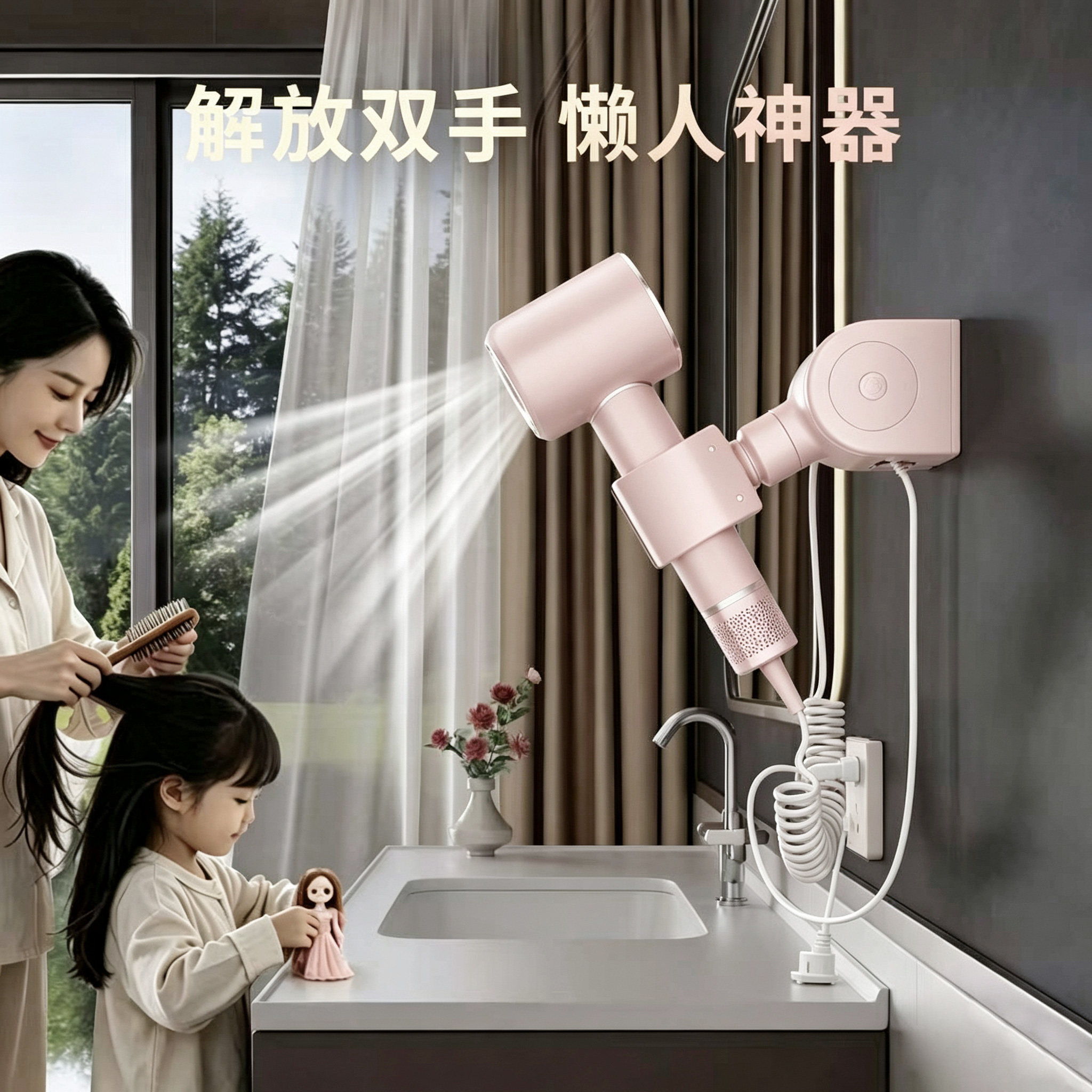 自动旋转壁挂免打孔吹风机架