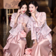 粉色长袖 新中式 伴娘服2025秋冬新款 改良旗袍礼服裙婚礼姐妹团绝美