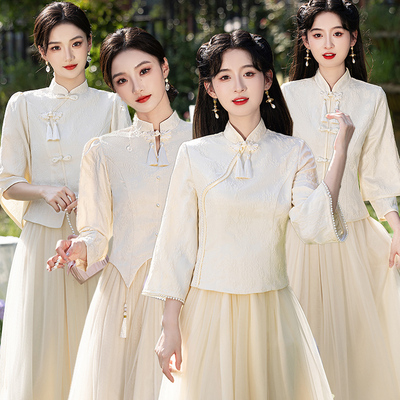 香槟色中式伴娘服2024新款秋冬高级感姐妹服伴娘团平时可穿伴娘裙